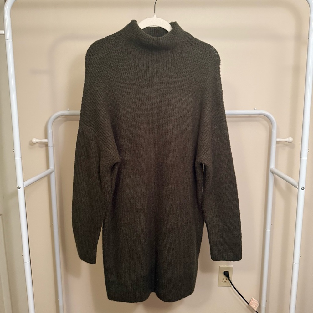 Cozy Olive Green Turtleneck Sweater Dress